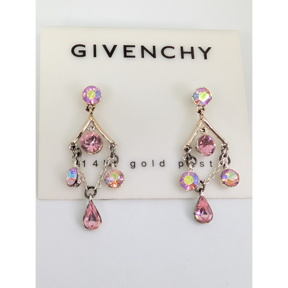 Givenchy Everly Gold Double Drop Earrings Pink NEW